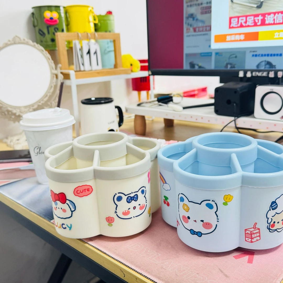 文具收纳盒加厚大容量桌面学生笔筒创意旋转可爱笔盒
