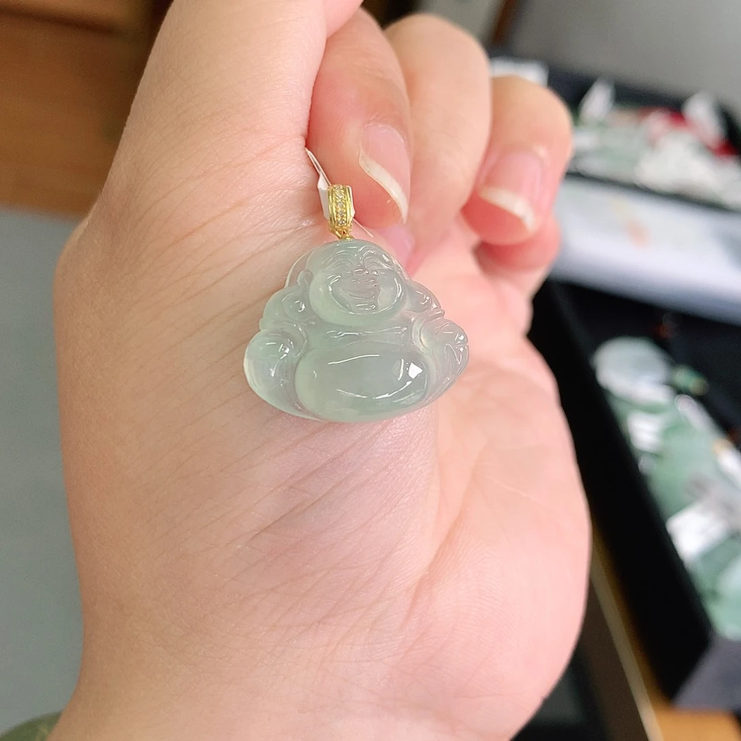 翡翠18K金镶嵌颈饰冰晴佛公19-23-5.2如