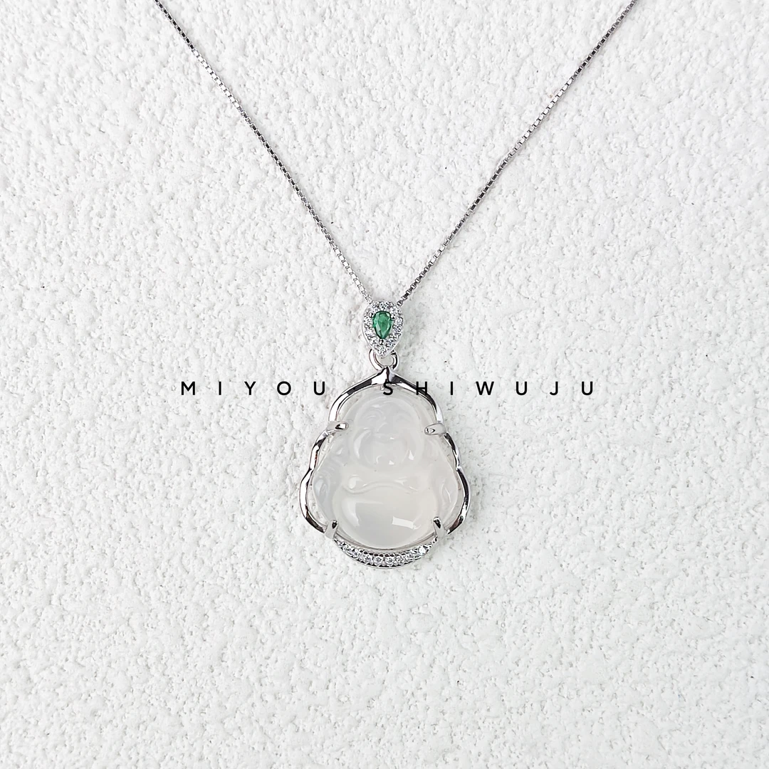 s925纯银镶嵌玉髓佛公天然新中式