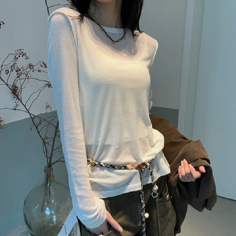 VIINS自制春款女装圆领净版纯色修身打底衫T恤2502