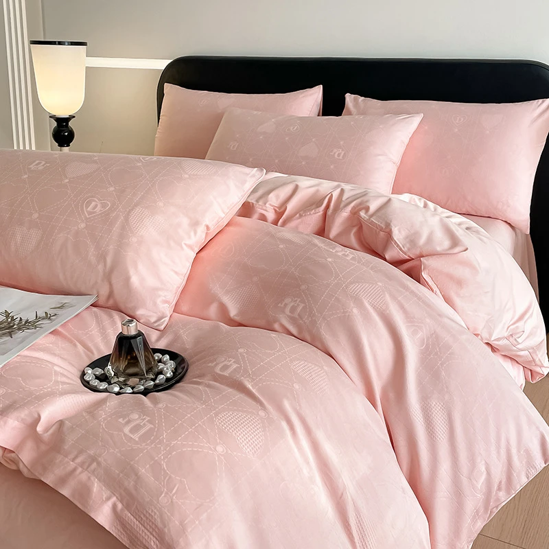 纯棉贡缎提花床上四件套全棉床品被套床单三件套1.5/1.8m床笠纯色