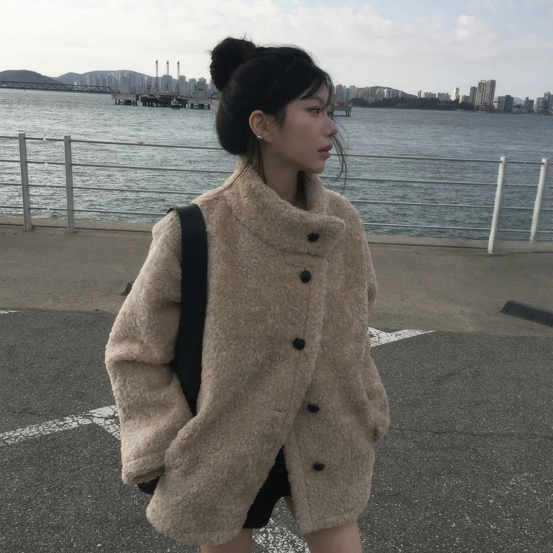 La Chapelle/拉夏贝尔秋冬款外套大衣立领复古法式宽松气质保暖