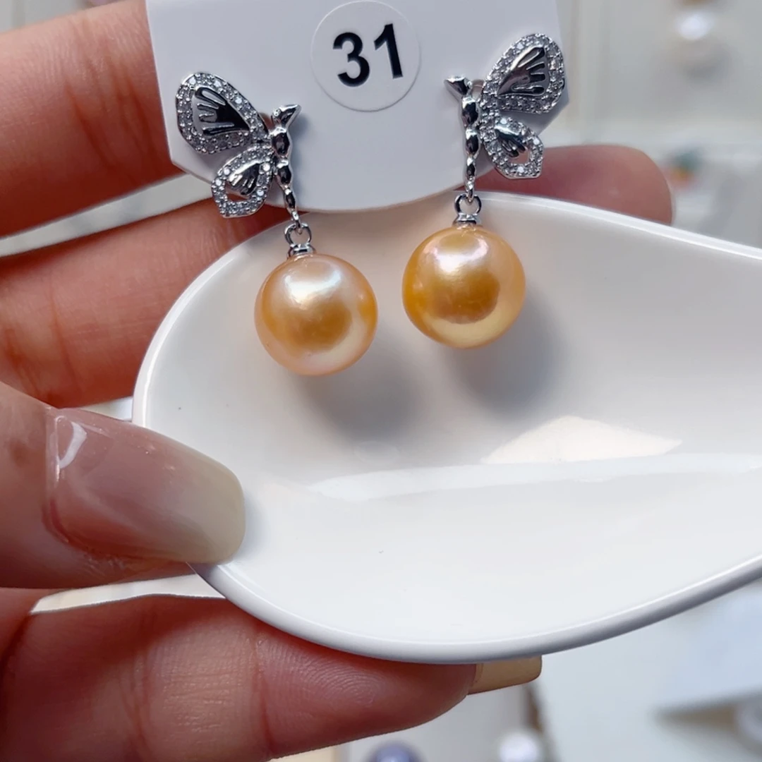 银S925镶嵌耳饰淡水珍珠