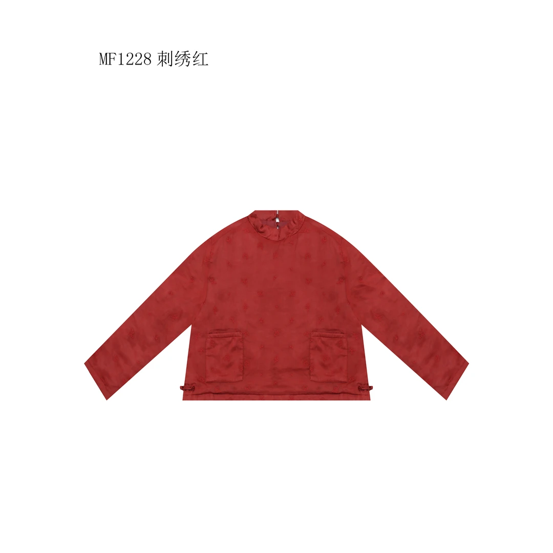 【麻訪家】MF1228刺绣红文艺复古新中式盘扣保暖套头棉服上衣
