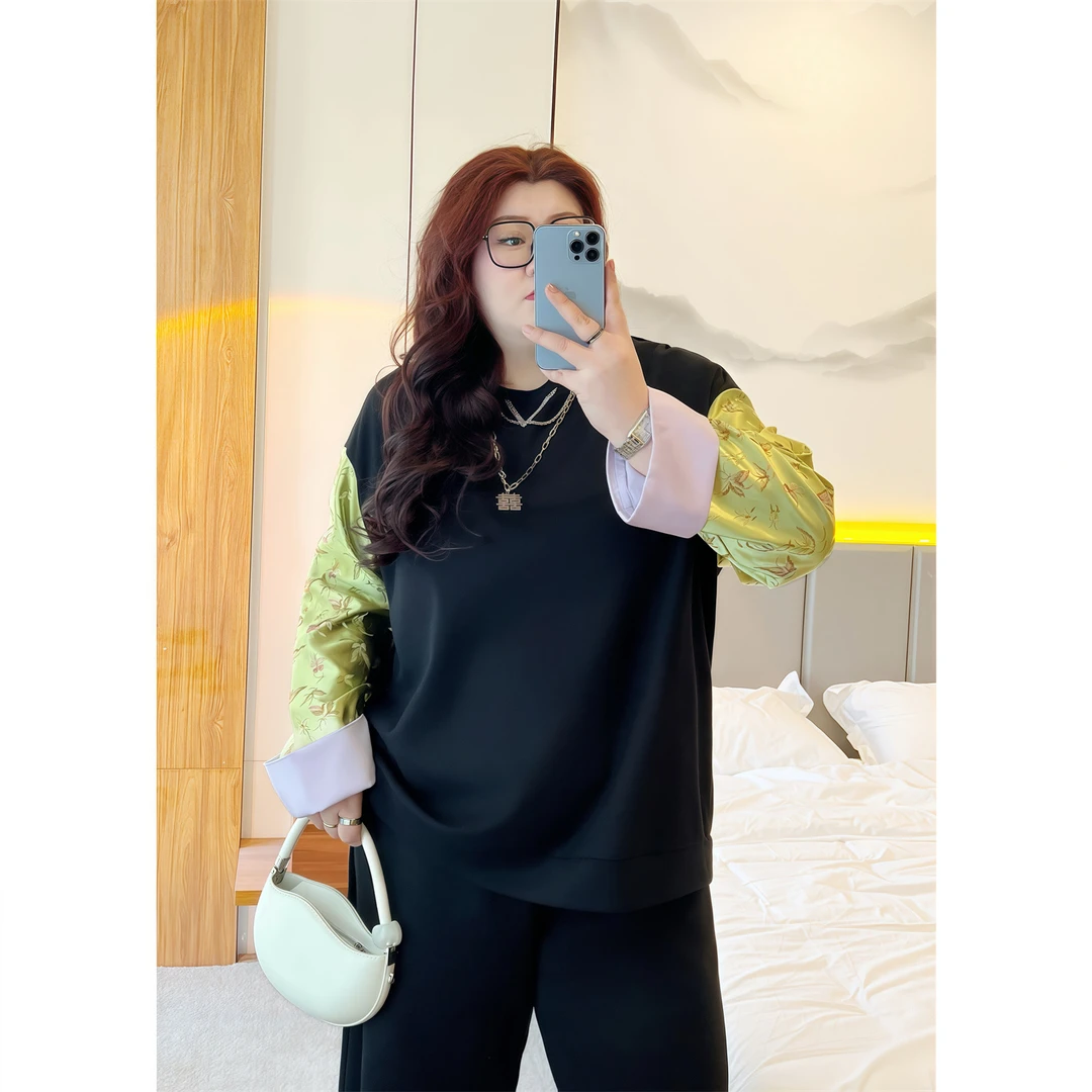 断码捡漏X星梦绮行 / 国风款拼接卫衣8126花契胖mm200斤时尚休闲