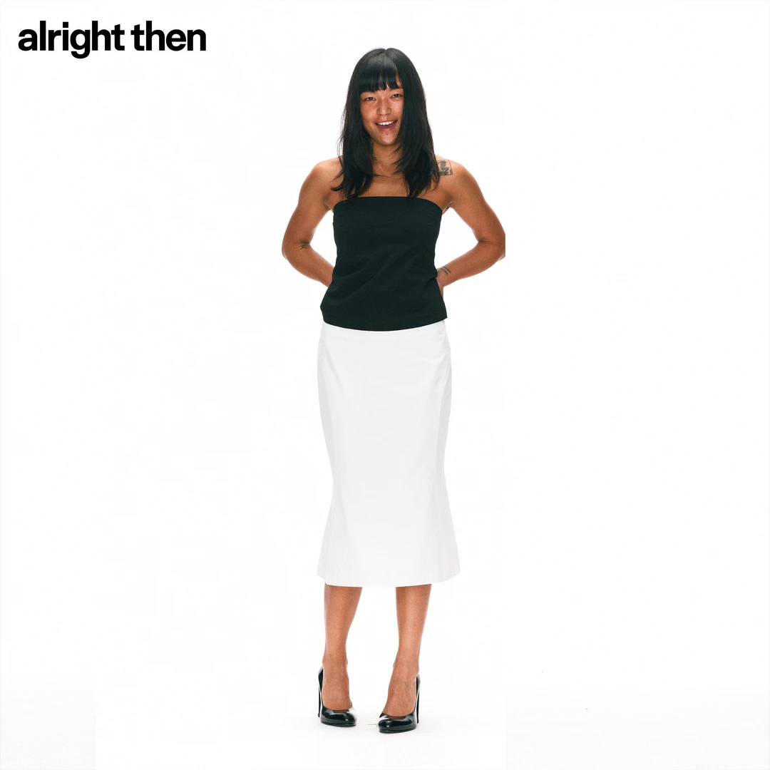 alright then白色纯棉后开衩鱼尾半身中裙