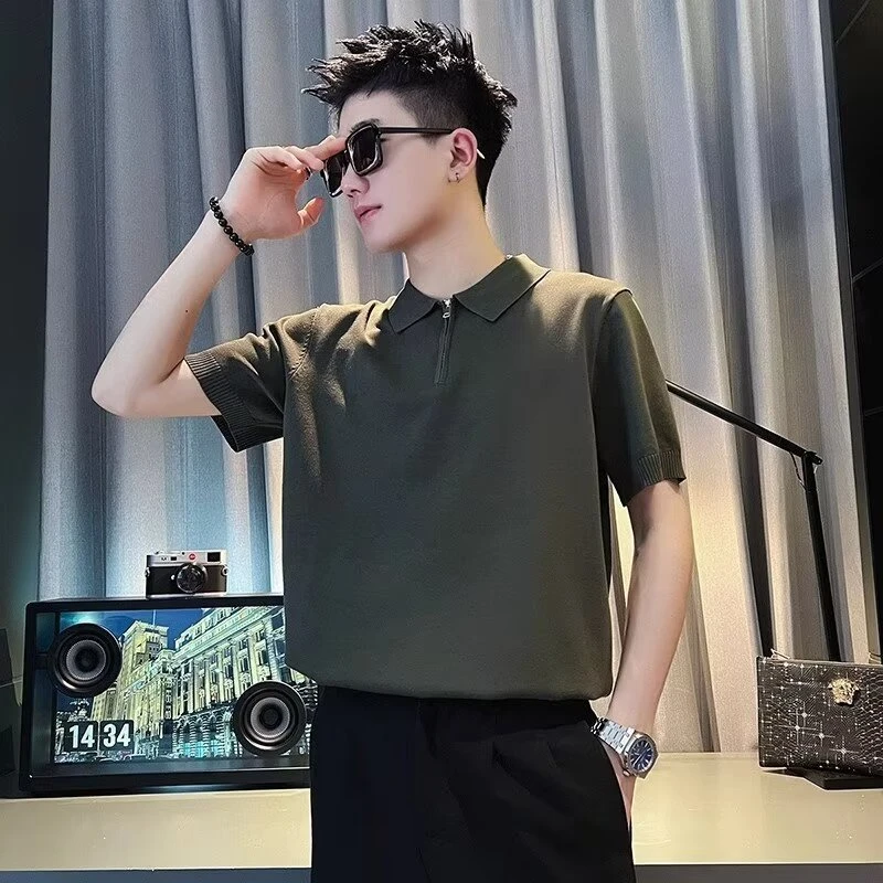 2025新款夏季英伦风休闲纯色polo衫男士翻领修身短袖T恤上衣服