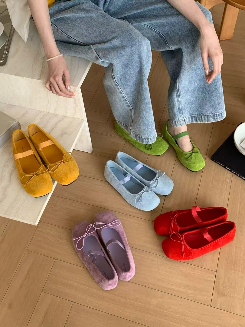 【小魔女家】❤法式一字蝴蝶结方头平底玛丽珍单鞋