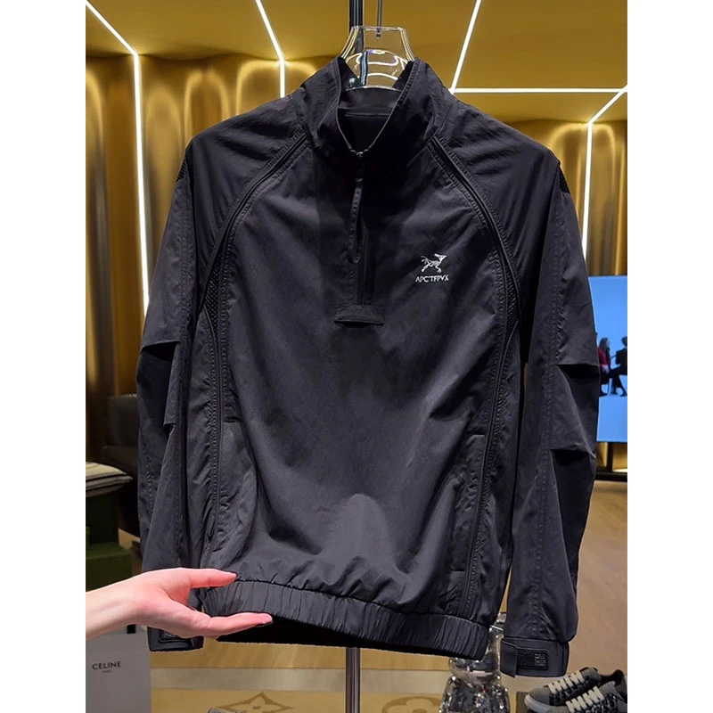 欧货轻奢高定大牌男装上衣2025秋季新款鸟家字母刺绣宽松立领卫衣