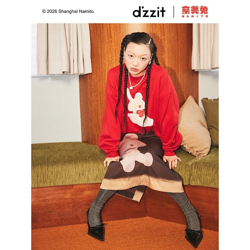 【奈美兔联名款】dzzit地素长袖卫衣26春圆领宽松上衣女3K1JA03