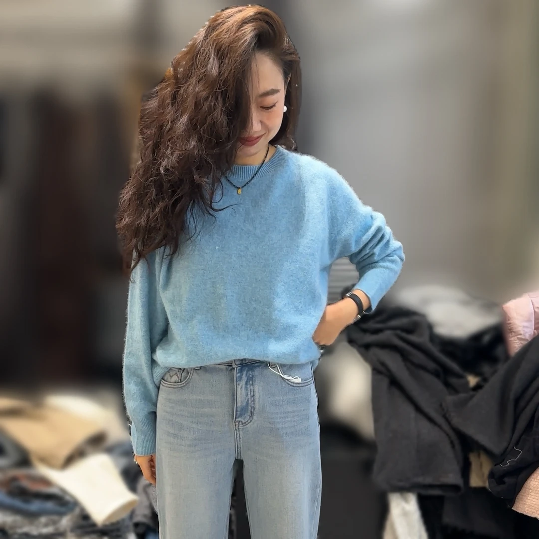 丸子姐姐冬季新品/绵羊毛山羊绒圆领毛衣