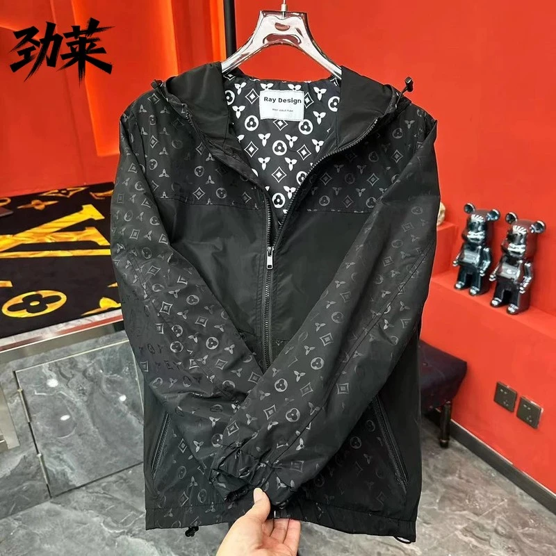 劲莱欧洲站轻奢2025新款时尚潮流连帽夹克男士春秋装印花休闲外套