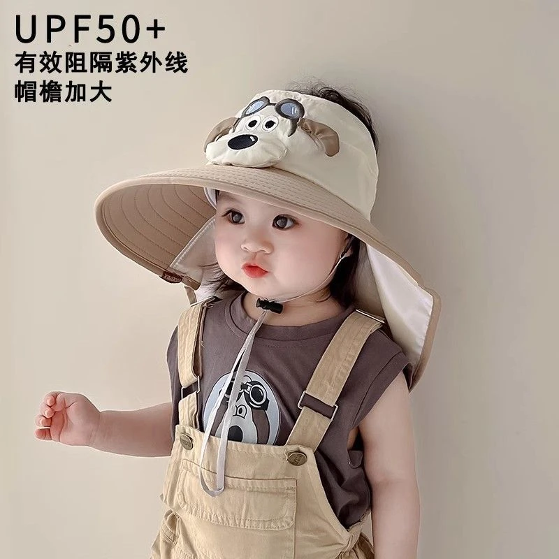 儿童夏季遮阳帽遮阳女童大檐防晒披肩宝宝紫外线渔夫帽太阳帽帽子