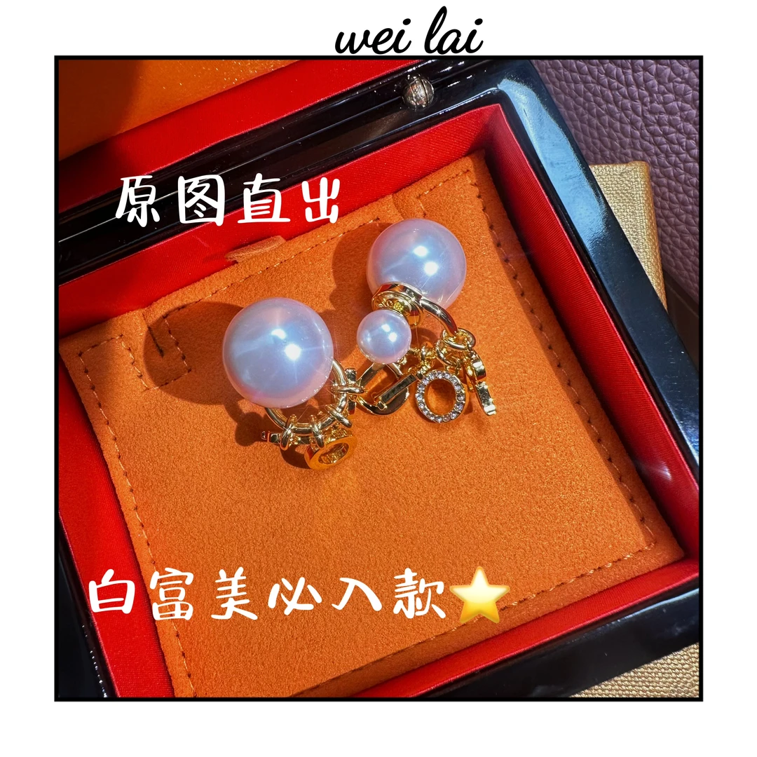 黄铜陶瓷耳饰 满钻字母珍珠耳钉女时尚简约耳环耳钉