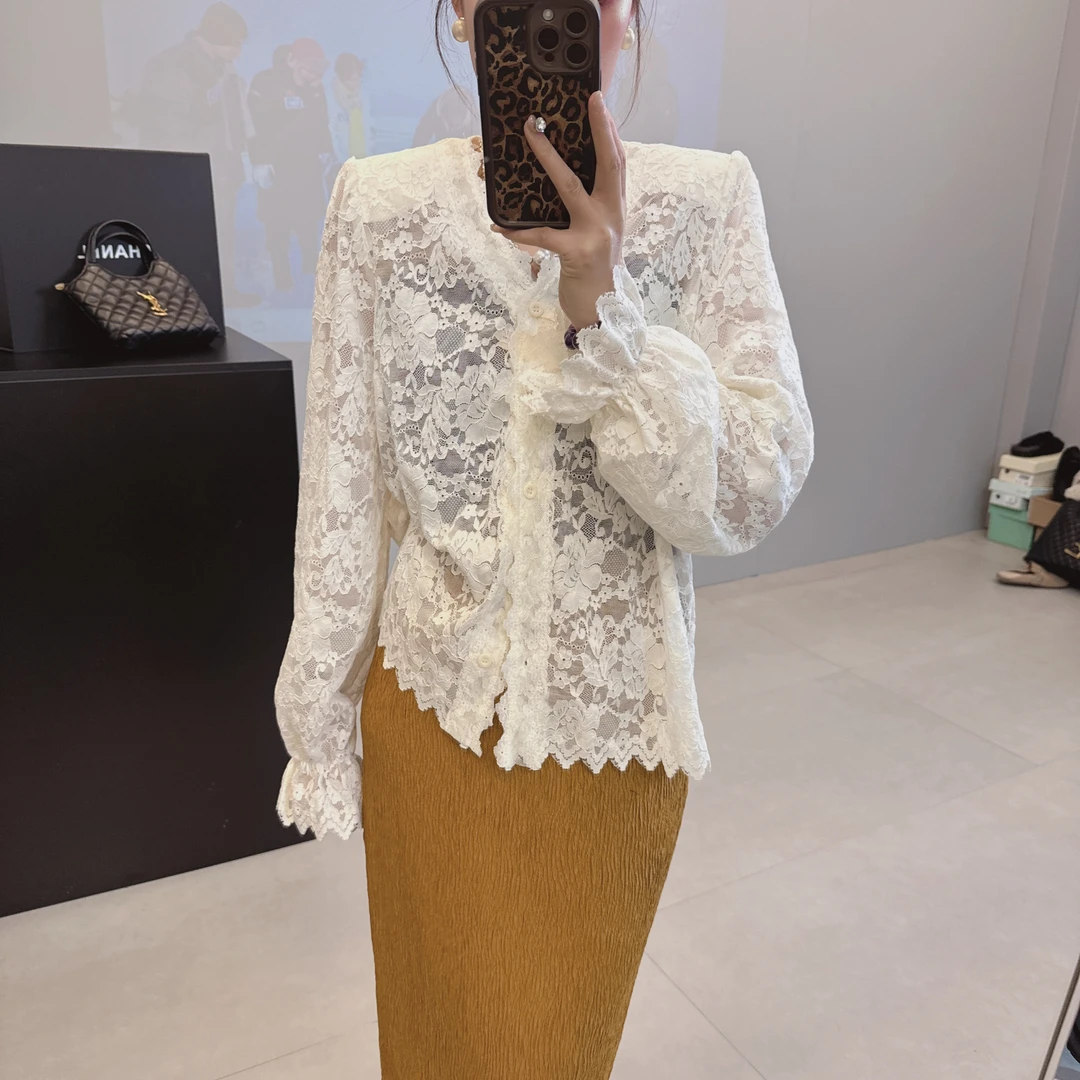 法式新款蕾丝喇叭袖花边时尚百搭显瘦开衫2025033