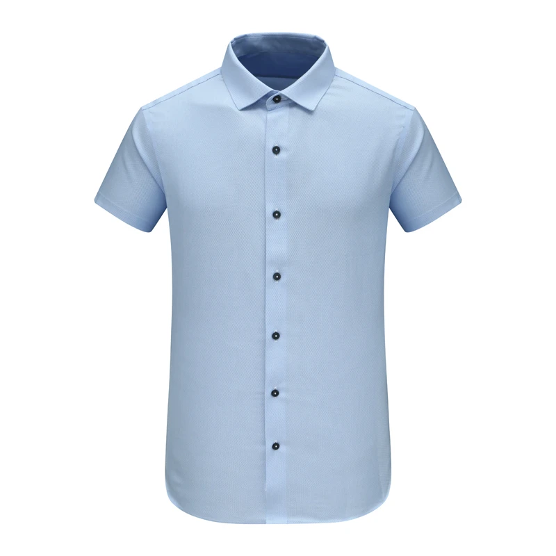 F3709恺夏季男式短袖衬衫 棉百搭商务休闲上衣免烫 浅蓝色