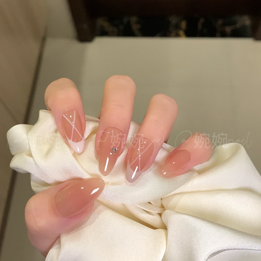 【粉芭蕾】纯手工简约纯欲法式组合干净温柔穿戴甲贴片