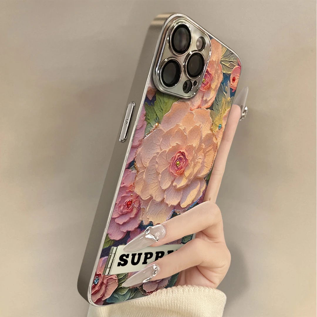 油画牡丹花适用苹果16Promax手机壳iPhone华为oppo小米vivo贴皮套