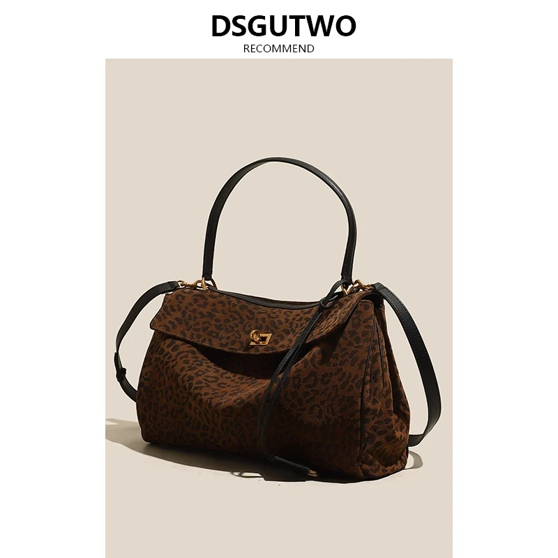 DSGUTWO 真皮豹纹托特女大容量腋下包高级感2025新款百搭单肩斜挎