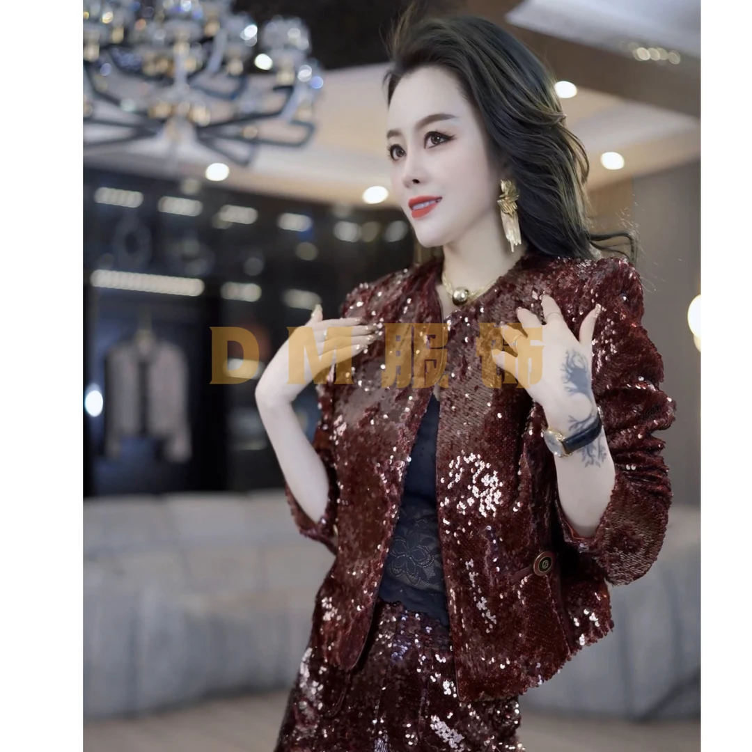 【D.M】订制款时尚洋气重工亮片西装外套35038