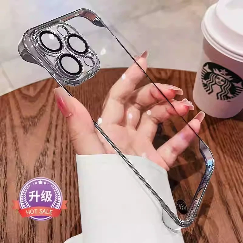 自带镜头膜苹果16无边框手机壳适用iPhone15Promax夏日散热透明超