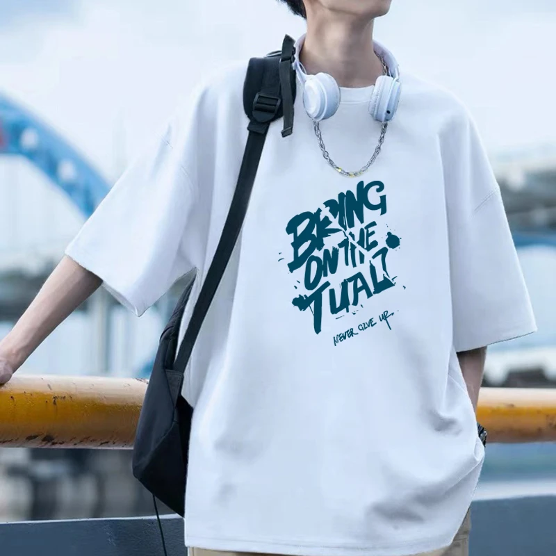 纯棉短袖t恤男女夏季休闲圆领潮牌印花胖mm大码宽松显瘦半袖上衣