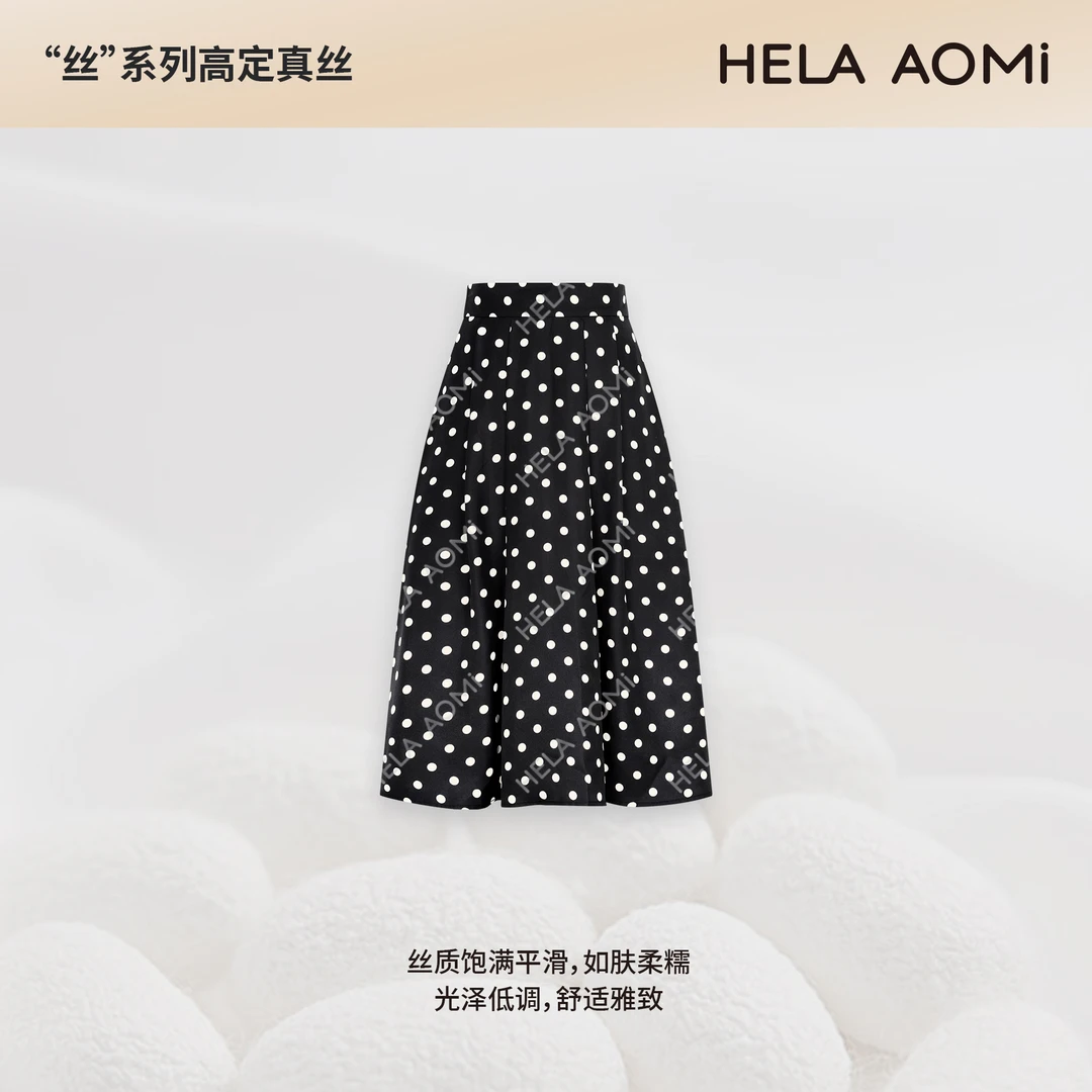 HELA AOMI“桑蚕丝100% 赫本波点”垂感波点半裙CY5BC50162