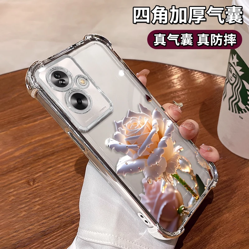适用于OPPOa2水晶玫瑰电镀防摔壳创意女手机壳保护套