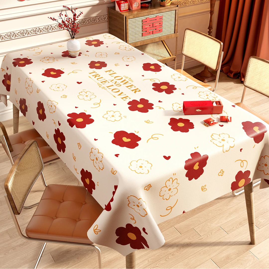 氛围感结婚桌布防油防水免洗红色餐桌布婚礼喜事喜字喜庆茶几盖布