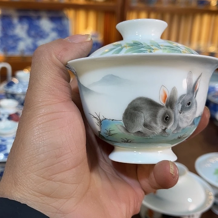 錡镇堂手工手绘盖碗