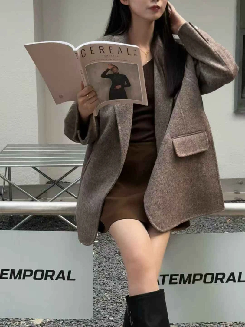 气质时尚羊毛羊驼大衣网红短款休闲百搭双面宽松秋冬韩版女士羊绒