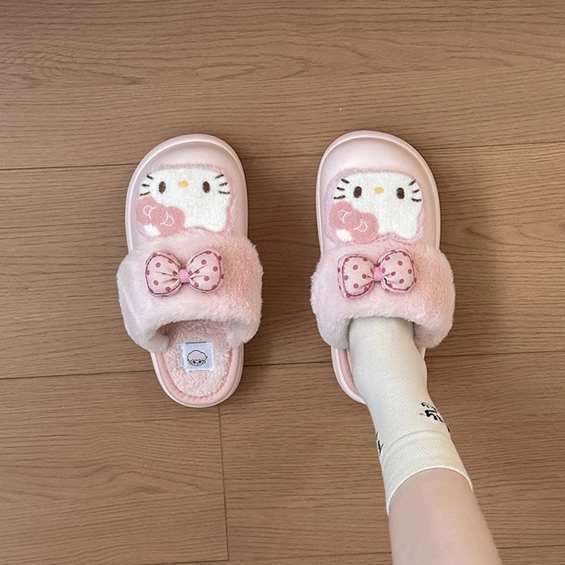 时尚厚底防滑棉鞋卡通厚底家居拖鞋女2025冬季新款保暖包头半拖鞋