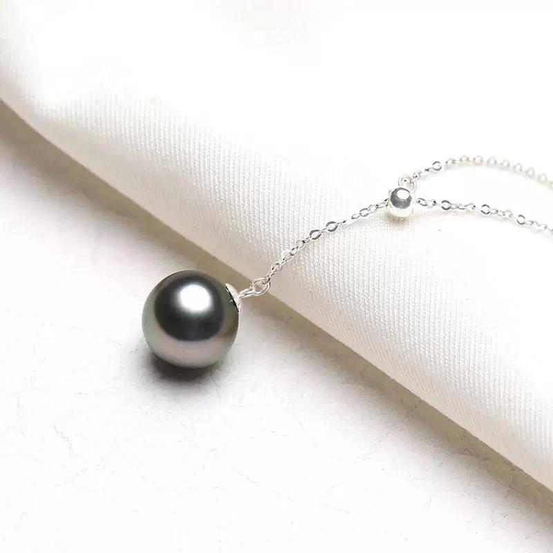 18K金天然大溪地海水黑珍珠11-12mm项链吊坠y字锁骨链可调节