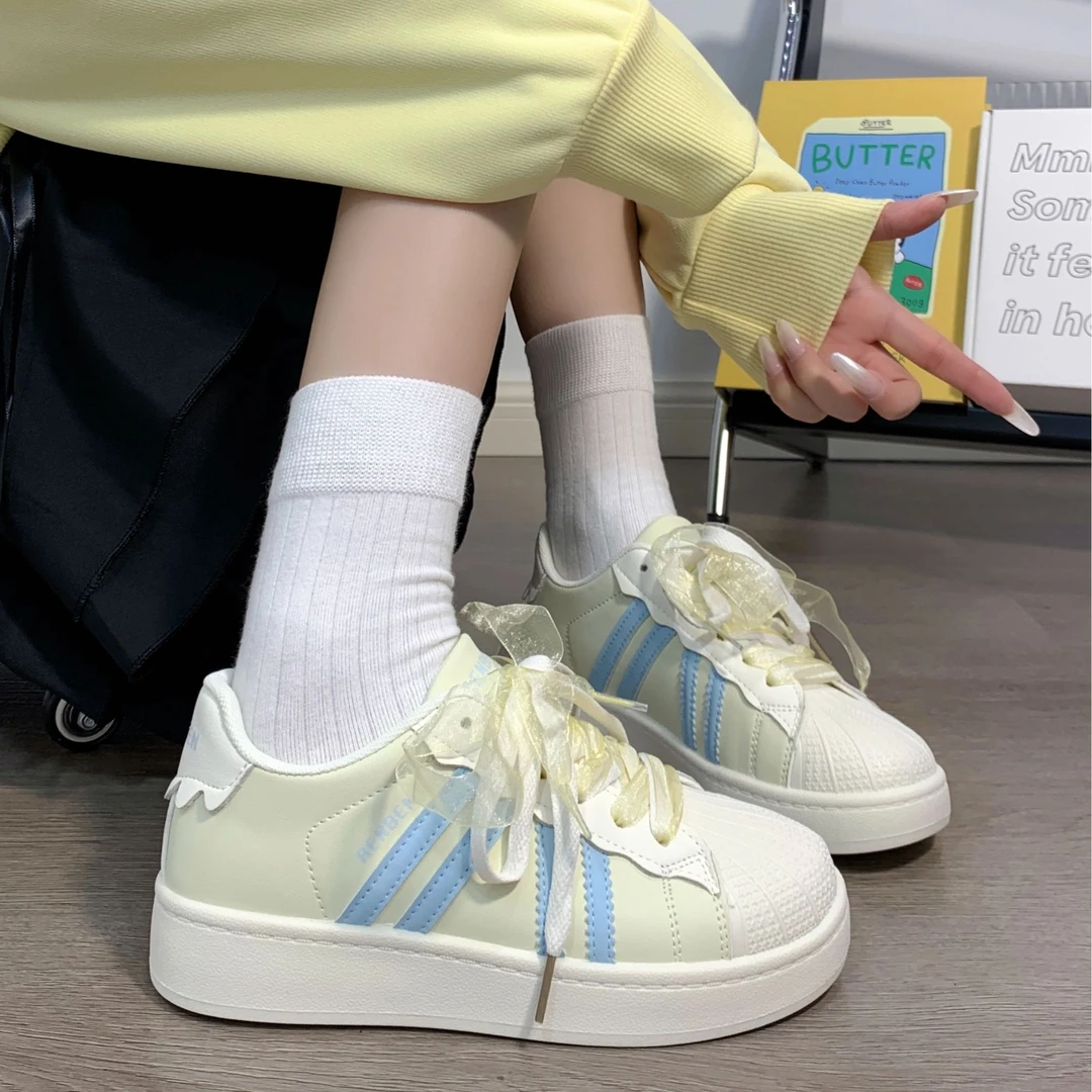 人本女鞋厚底贝壳头小白鞋女款2025秋季新款小众休闲学生运动板鞋