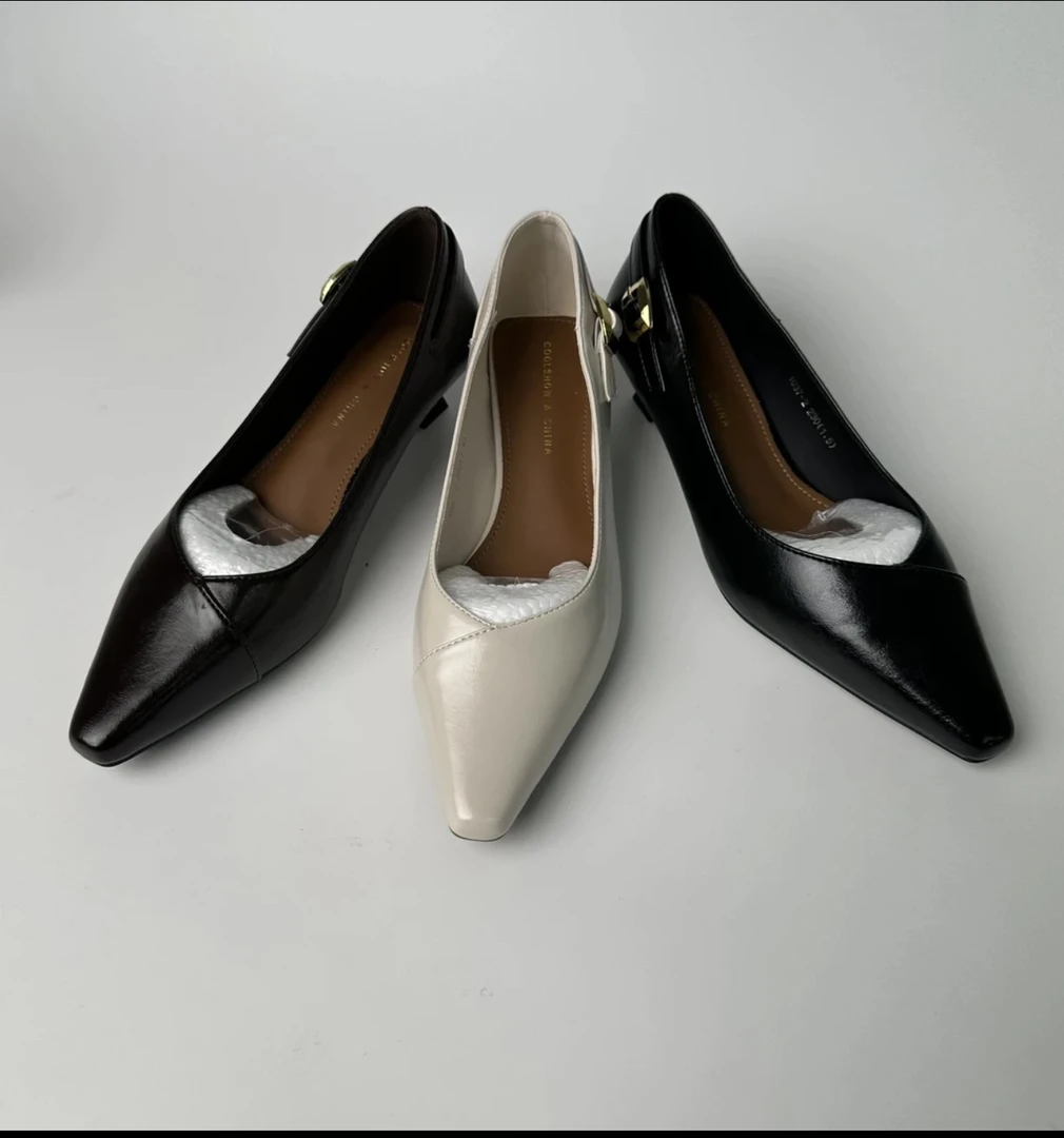 1037低跟单鞋女鞋子2025新款浅口时尚细跟性感黑色通勤高跟鞋