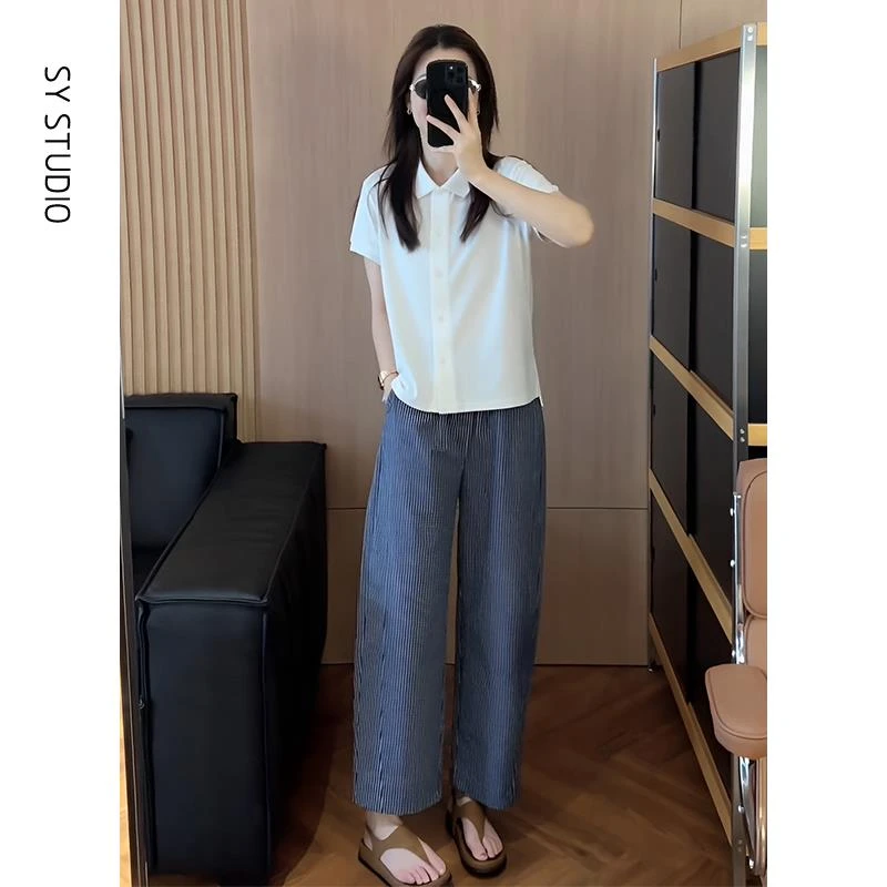 VOCKOO官方套装夏女2025新款减龄设计感短袖Polo领上衣宽松显瘦直