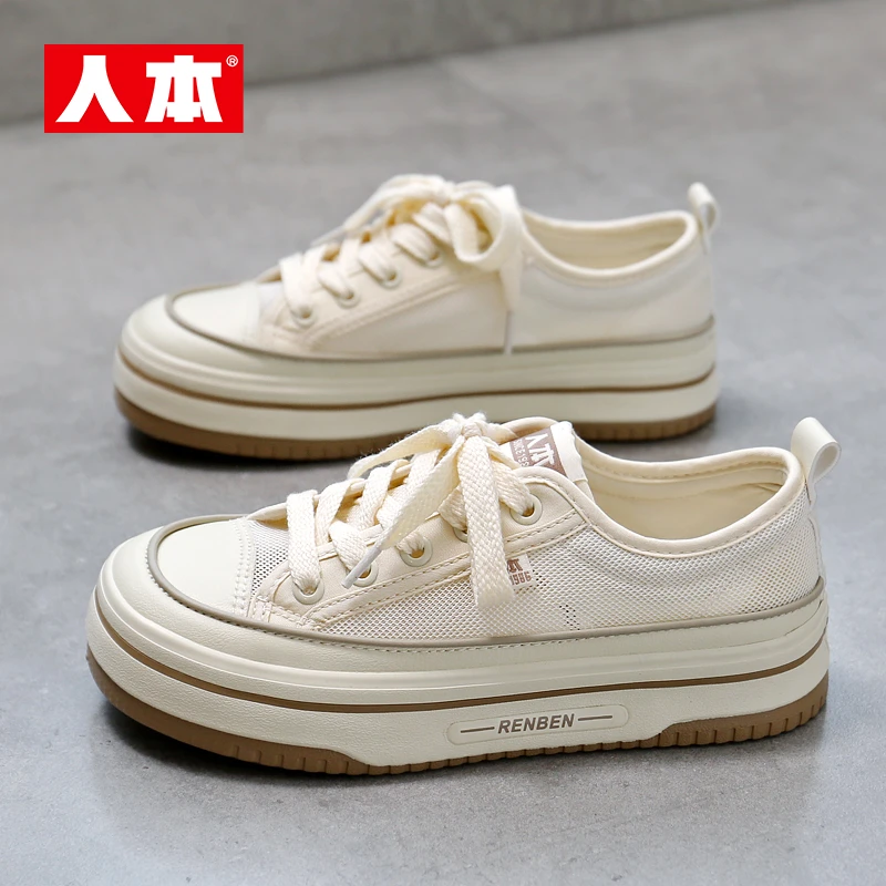 人本网面女鞋新款休闲透气潮流百搭帆布鞋薄款夏低帮休闲帆布