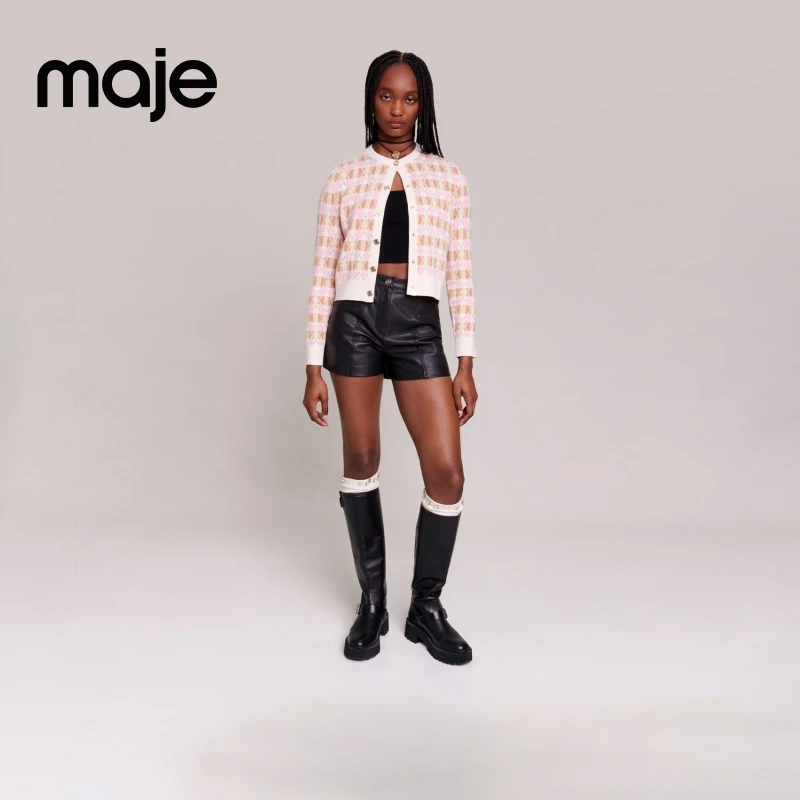 Maje女装高级感气质菱格长袖针织开衫上衣MFPCA00443