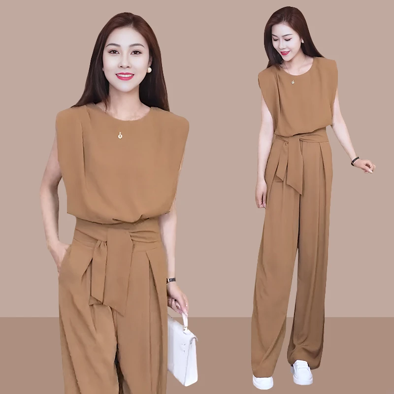 设计感爆款时尚套装女2025夏季新款减龄洋气无袖上衣阔腿裤两件套