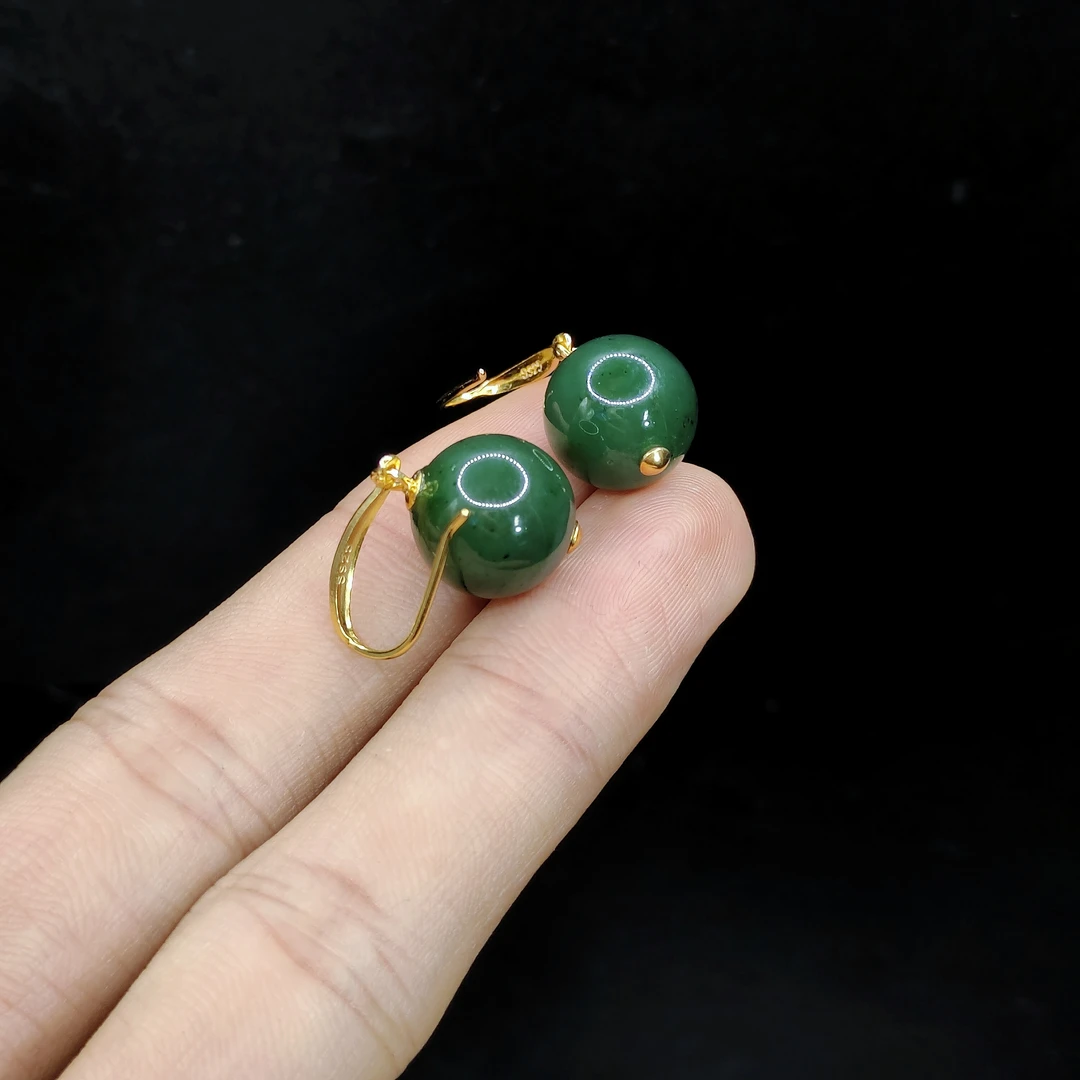 【老三珠宝】s925银和田玉圆珠耳钩Y3【多样性发其一】约12mm