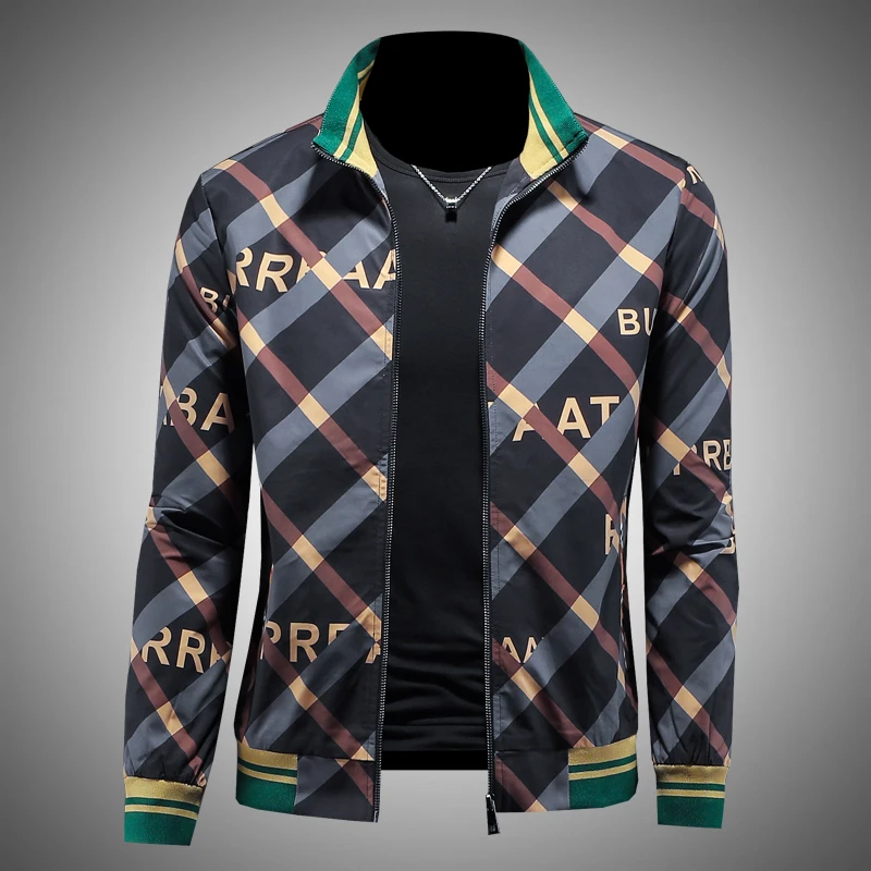 WICESANT乌茨森特欧洲站潮牌帅气立领外套男格子印花洋气潮流春秋