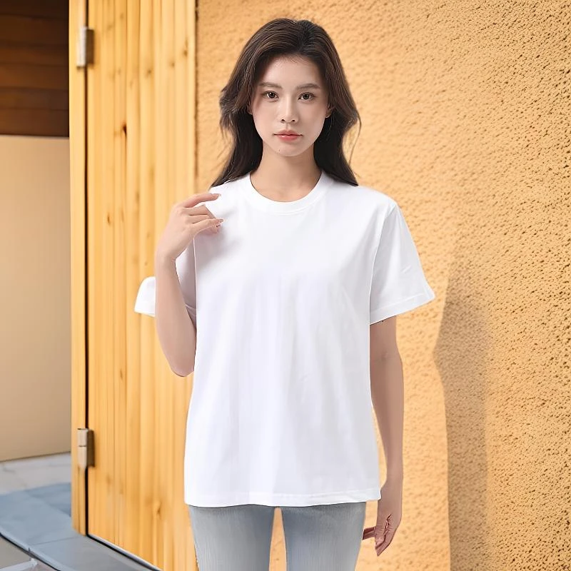 180克圆领纯棉T恤男女款夏季外穿精梳棉短袖宽松显瘦大码打底体恤