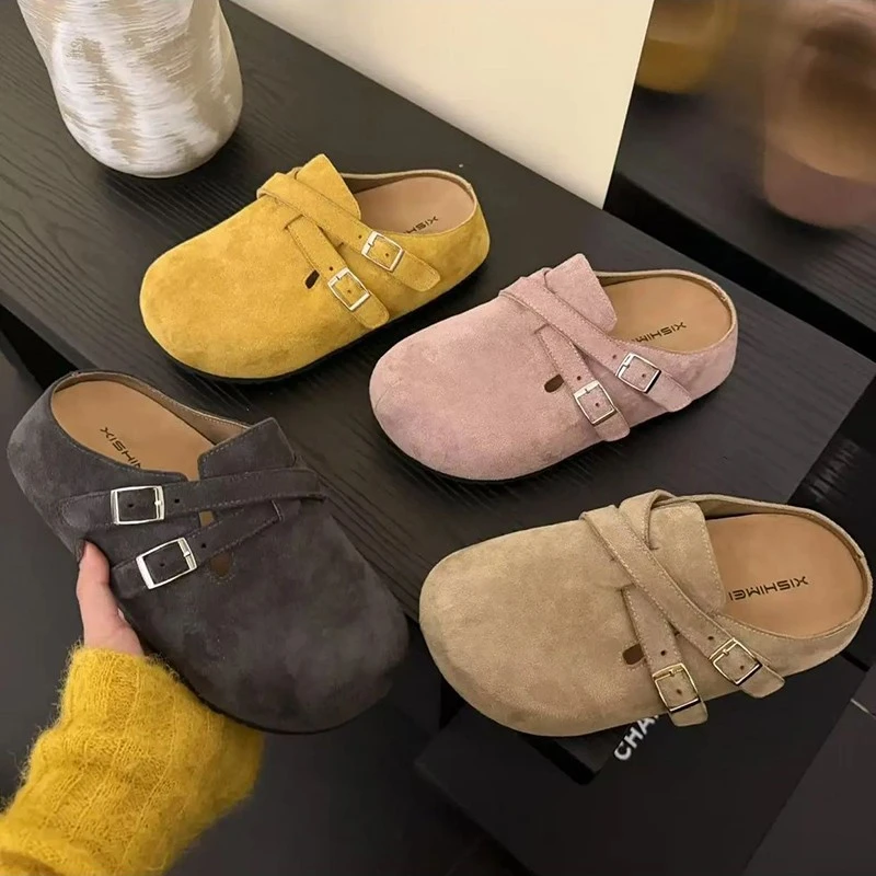 厚底内增高5CM小个子勃肯拖鞋女夏外穿2025新款一脚蹬包头半拖鞋