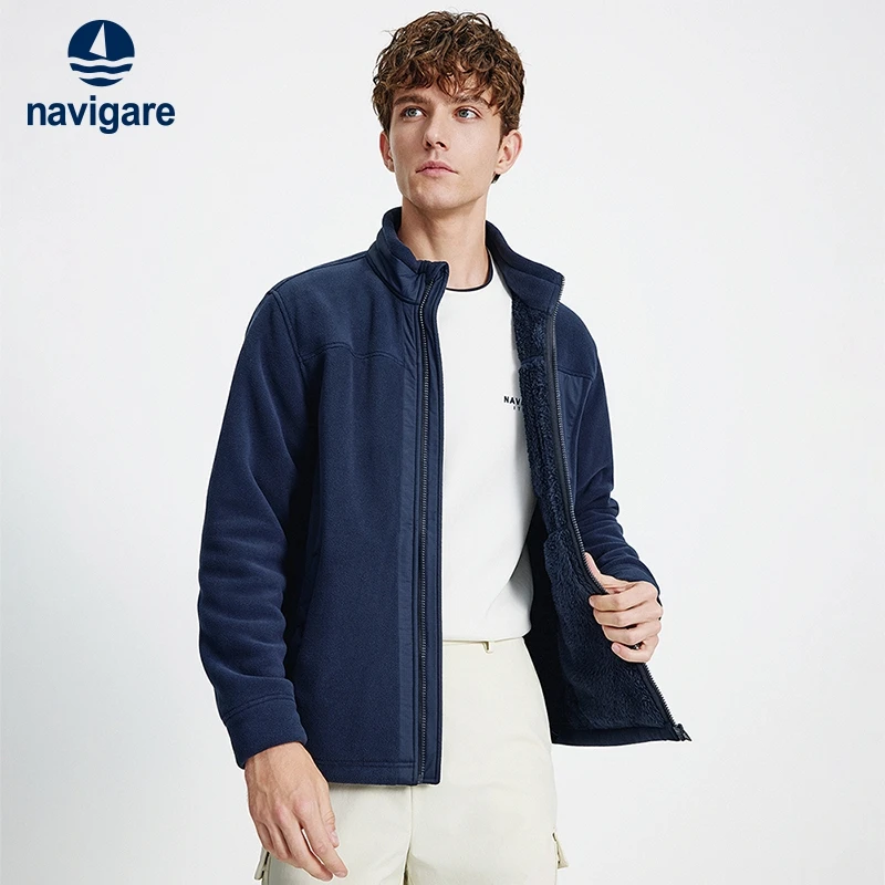 Navigare意大利小帆船保暖摇粒绒立领夹克男秋冬潮流厚款外套