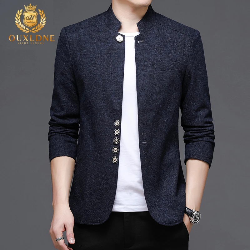 OUXLDNE 西服外套男士2025春秋季新款立领单西中山装商务休闲西装