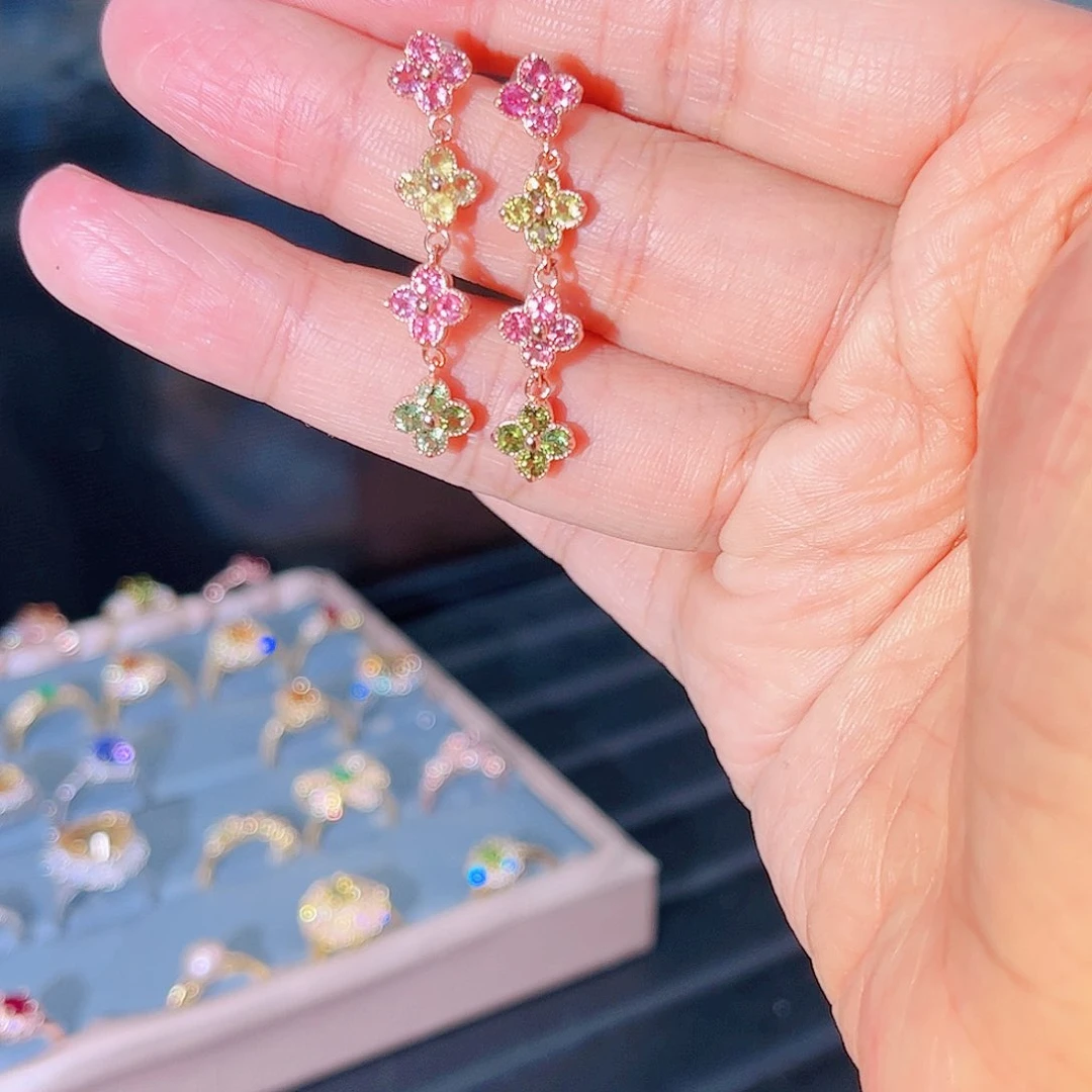 碧玺耳钉银S925镶嵌耳钉