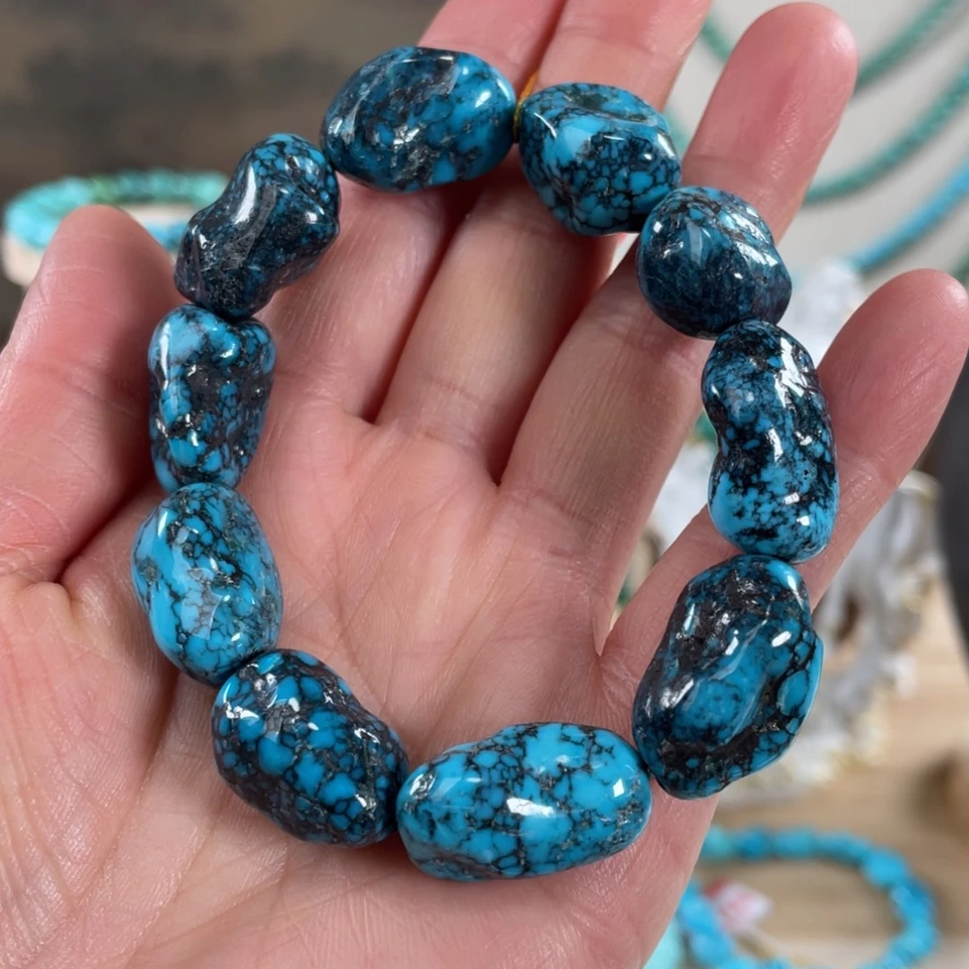 绿松石未镶嵌套链12+精品云盖寺乌兰花手串