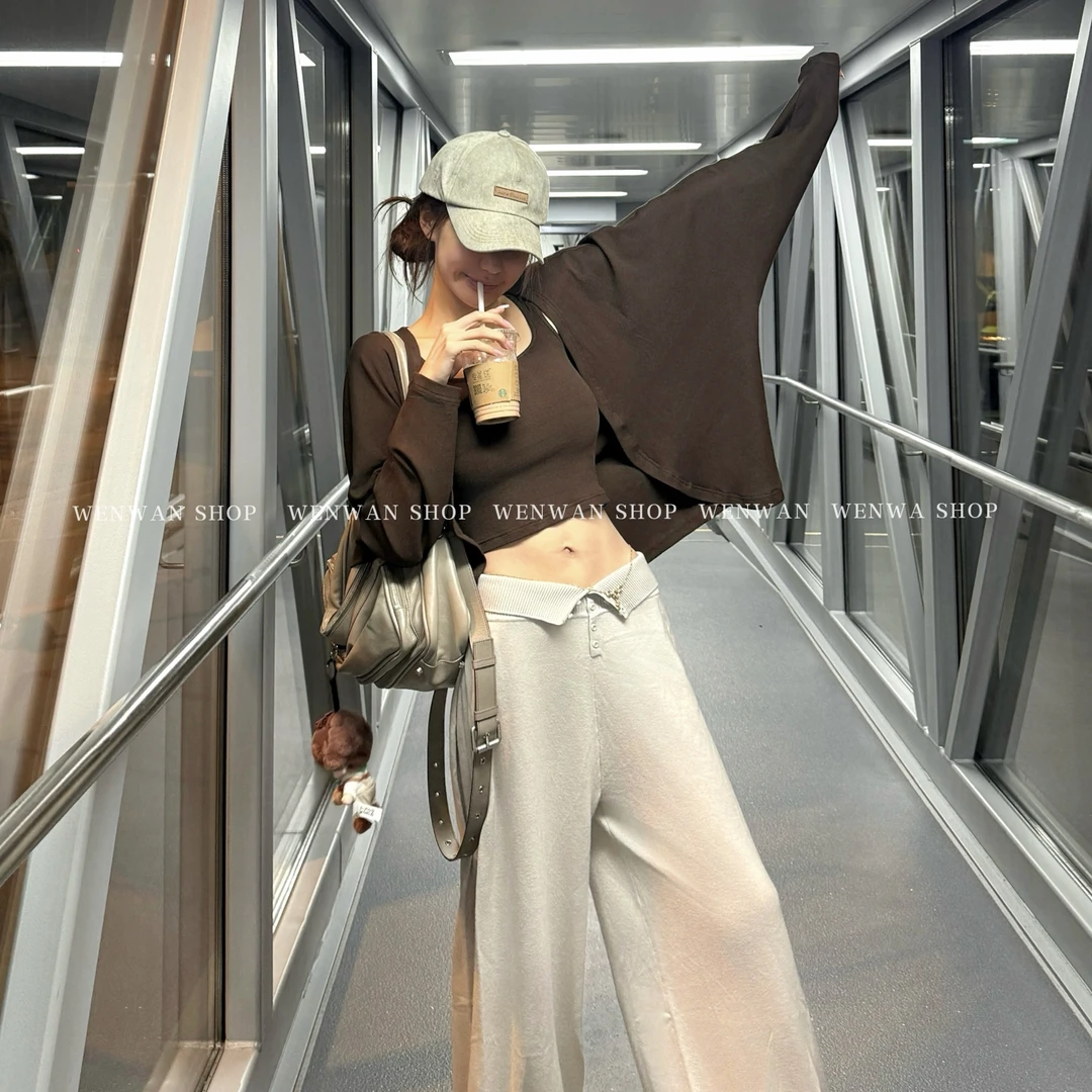 【团宠王】咖色休闲慵懒感两件套套装（开衫+背心）