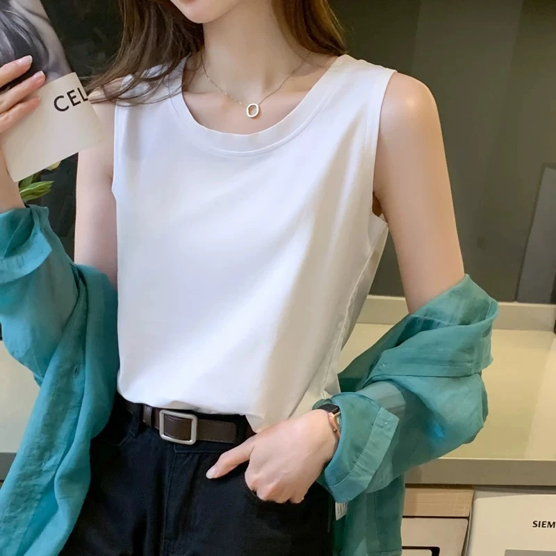 欧货春夏季白色棉质2025新款无袖圆领小吊带背心女休闲内搭上衣潮