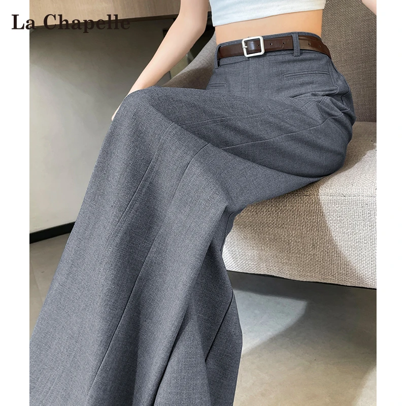 拉夏贝尔灰色西装裤女春秋2025新款今年流行高级感垂感直筒阔腿裤